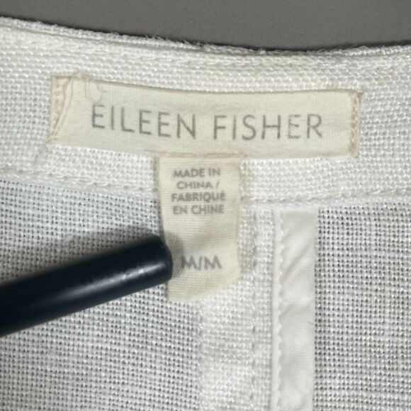 Eileen Fisher Jacket M Organic Linen Full Zip Roll Tab Sleeves Cinch Waist - Picture 2 of 9